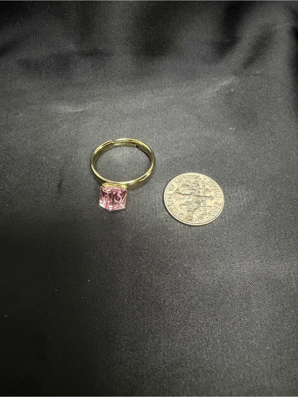 Gold-Tone Ring with Pink Square-Cut Crystal